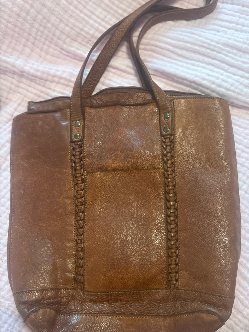 Vilenca of Holland Brown Leather Tote Bag with Braided Detail beautiful purse!